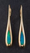 A pair of black opal drop earrings, with Russian fastenings, stamped '585', total length ca. 4.