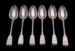 A set of six William IV silver table spoons, maker Mary Chawner, London 1836, engraved initials,