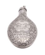 A Victorian silver flask and straw, maker Alfred Taylor, Birmingham, 1856, of unusual design,