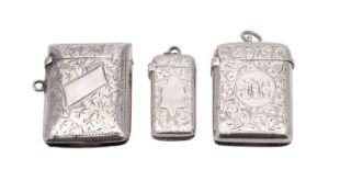A Victorian silver vesta case, James Milward Banks, Chester 1901, together with small vesta case,