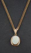 A 9ct gold, oval, cabochon-cut opal pendant, estimated opal weight ca. 1.