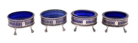 A pair George III open salts, maker John Weldring, London, 1773 together with an identical pair,
