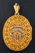 A rose and single-cut diamond locket pendant,