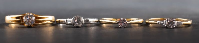 Four diamond rings, including an 18ct gold ring, estimated diamond weight ca. 0.