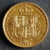 An 1887 Victorian half sovereign.