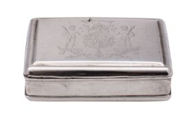 A late George III silver table snuff box, maker John Shaw, Birmingham, 1817, of rectangular form,