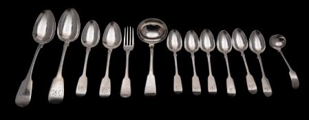 A part matched canteen of early 19th century silver flatware, various makers and dates, London,