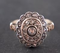 A rose-cut diamond cluster ring, total estimated diamond weight ca. 0.15ct, length of ring head ca.