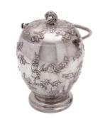 A Chinese silver swing handle biscuit barrel, early 20th century, maker Wing Hing,