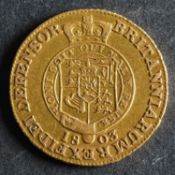 An 1803 George III half guinea.