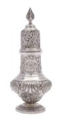 A George V silver sugar shaker, Henry Wigfull, Sheffield 1926, of baluster form, with pull off lid,