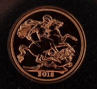 An Elizabeth II gold sovereign coin, dated 2018, diameter ca. 22mms, total weight ca.