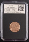 An Elizabeth II gold sovereign coin, dated 2017, diameter ca. 22mms, total weight ca.