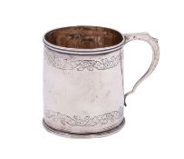 A George III silver christening mug, London 1812, with engraved foliate bands, 85gms, 2.7ozs.