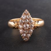An 18ct gold, navette-shaped, old-cut diamond ring, total estimated diamond weight ca. 0.