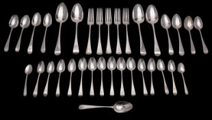 A part matched canteen of 18th and 19th century flatware, Old English pattern,