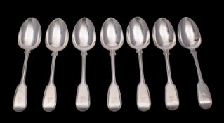 A set of seven Victorian silver table spoons, maker Joseph and Albert Savory, London 1865,