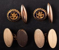 Two pairs of 9ct gold cufflinks, including a blue enamel,
