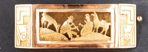 A Bolivian rectangular, domed, openwork brooch, depicting a pastoral scene, total length ca. 5.