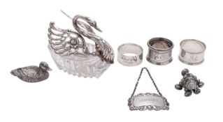 An Elizabeth II silver and glass swan, import marks London 1964, E.
