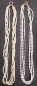 Two multi-strand, freshwater, cultured pearl necklaces,