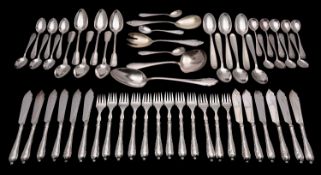 A set of twelve WMF Art Nouveau fish knives and forks, marked WMF 90, circa 1900,