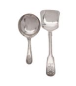 A George IV silver caddy spoon,George Unite, Birmingham 1836, Fiddle, Thread and Shell pattern,