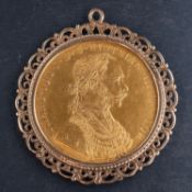An Austrian-Hungarian four Ducat gold coin, dated 1915, a restrike, diameter of coin ca.