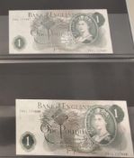 Collection of banknotes in album including a quantity of uncirculated £1 notes.