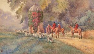 British School (early 20th century) The Garth Hunt monogrammed NS lower left watercolour 22 x 38cm.