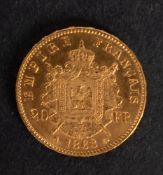 A French empire gold 20 francs, 1868.