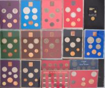 Fourteen Farthings sets with eleven Royal Mint proof sets.