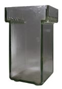 A heavy glass wet battery container, 35cm high.