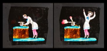 A group of fifteen 5 x 3 inch magic lantern comical slipping slides, unsigned,