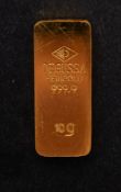 A Gold bar, 10g of fine gold.