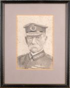 A WWI period pencil sketch of Field Marshall Roberts, 19x 13cm,