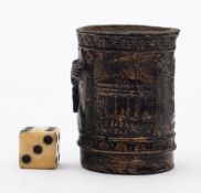 A 1936 Olympic German Art Publisher Photographic Society Commemorative dice shaker and die in