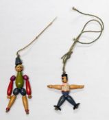 Two early 20th century Jaymar miniature articulated wooden painted dolls,