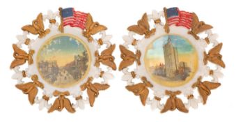 A pair of early 20th century American pressed glass plates with pierced eagle and fleur de lys