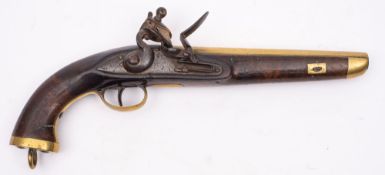 A 19th century flintlock Naval boarding pistol, unsigned,