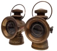 A pair of Lucas King of the Road, motoring lamps, model 754, oil powered motor car side lamps,