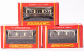 Hornby Railways OO/HO a boxed group of three R446 GWR cream and brown four wheel coaches.