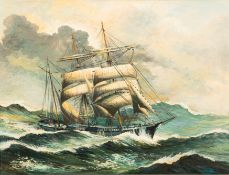Contemporary School A sailing vessel in a stormy sea indistinctly signed L. L...