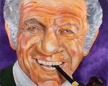 Contemporary British School Portrait of Sid James acrylic on canvas 101 x 127cm