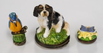 A Halcyon Days enamel box in the form of a Cavalier King Charles Spaniel;
