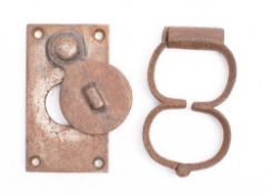 A pair of 19th century steel handcuffs (no key) together with a Dartmoor Prison door peephole (2)