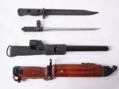 A Russian AK74 pattern bayonet, together with SLR bayonet, a No.4 MK.