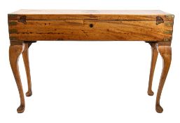 Two 19th century mahogany and brass mounted gun cases converted to occasional tables on beech