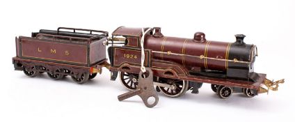 A Bing O gauge clockwork LMS 4-4-0 steam locomotive and tender No.