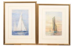 British School early 20th Century Racing Yacht JK4; Yacht at Sunset, two,